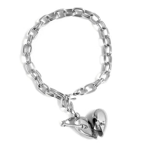 Matching Heart + Arrow Locket and Bracelet Gift Set - Silver